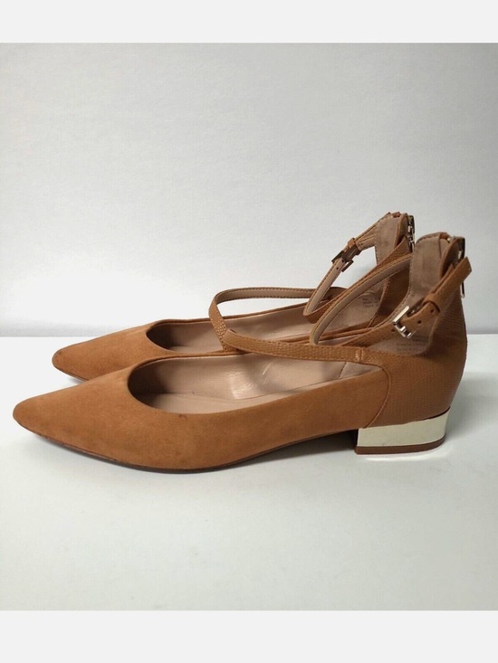 Aldo Shoes - Aldo Tan Suede with Gold Heel Ankle Strap Flats